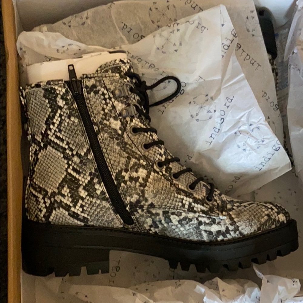 NEW indigo rd. Imara Snakeskin Design Combat Boots